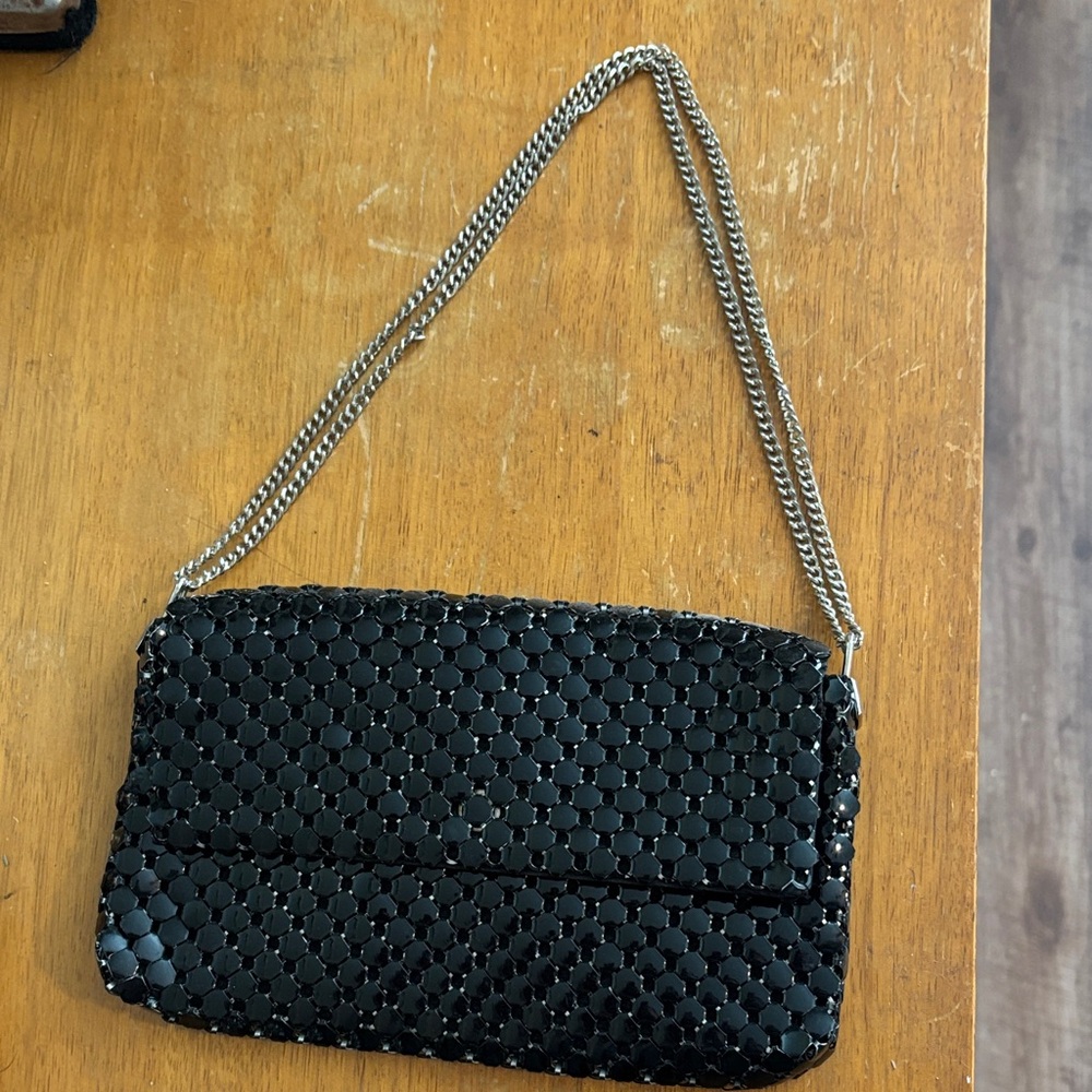 Vintage Whiting & Davis Black Mesh Clutch with Silver Chain